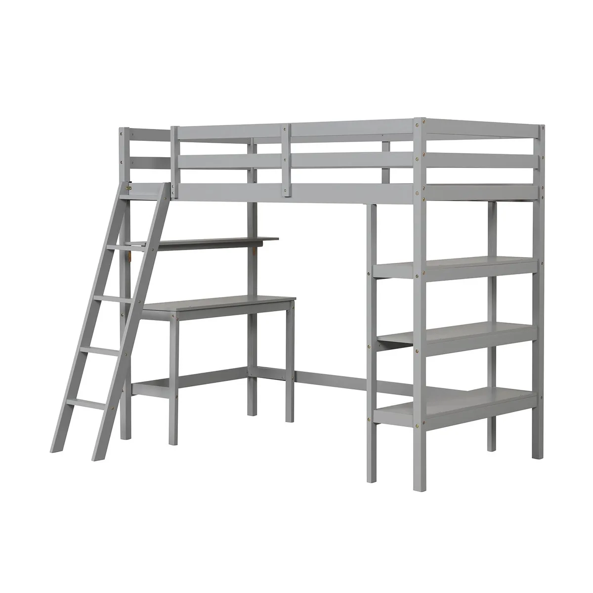SlickBlue SlickBlue Twin Loft Bed with Desk and Bookshelves White/Grey 79.5" x 58.5" x 58.5 — product photo