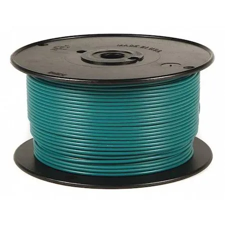 Green stranded copper wire on a spool, 12 AWG GPT PVC insulation
