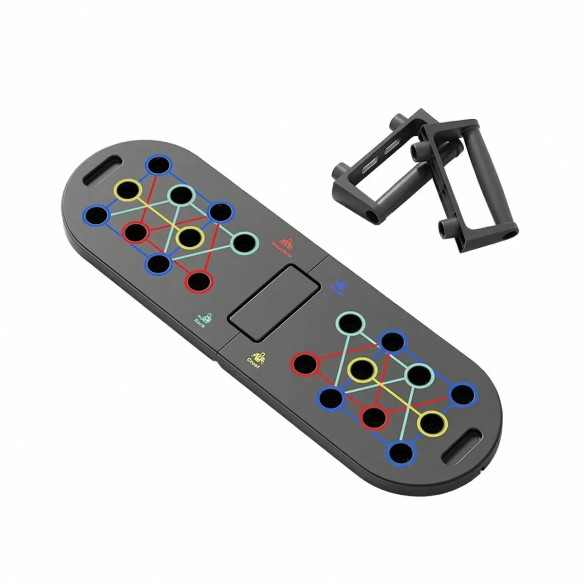 Black foldable push-up board with colour-coded zones and ergonomic handles