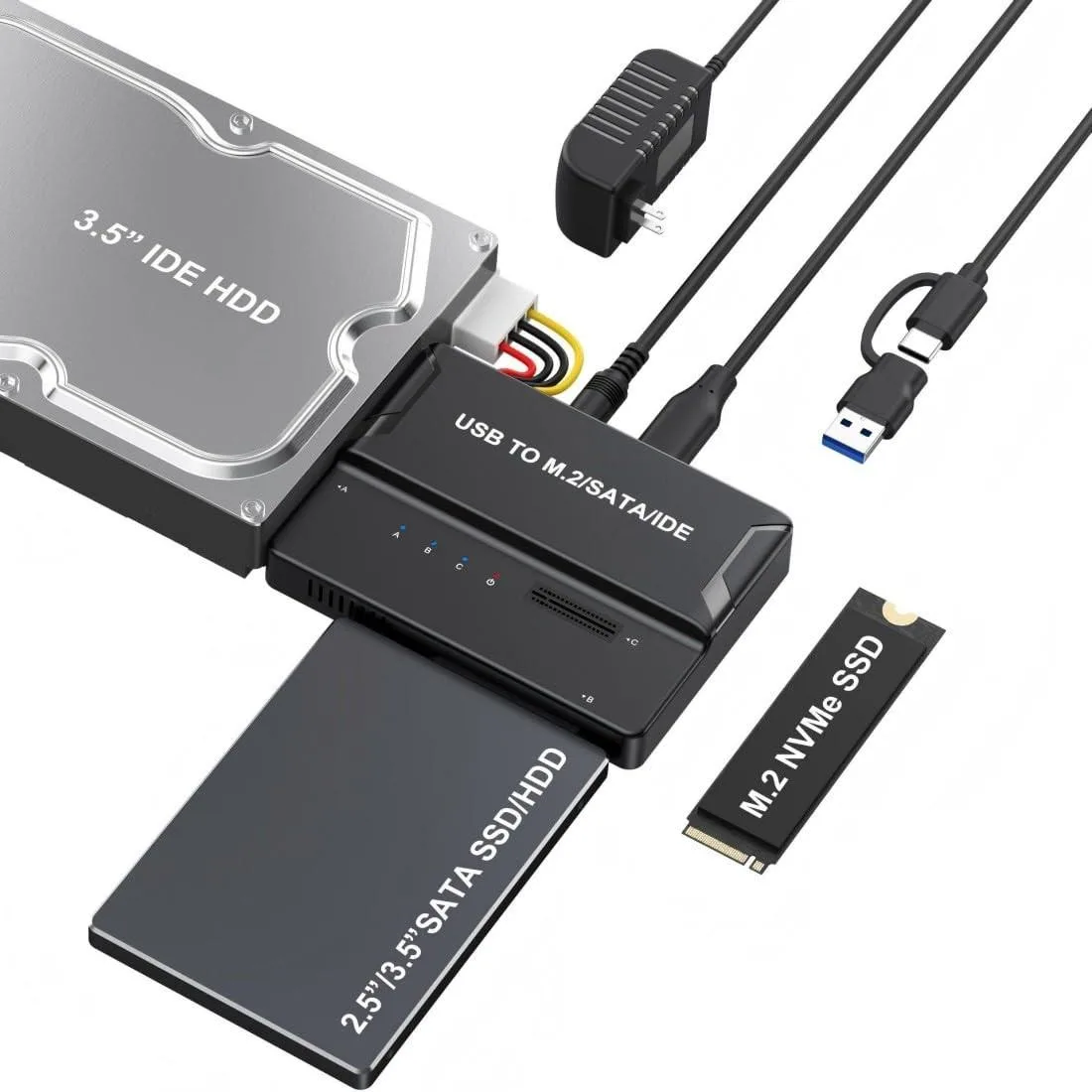 CY CY 3 in 1 USB A/C to M.2 NVMe/IDE/SATA Hard Drive Docking Station 2 in 1 accessory — product photo