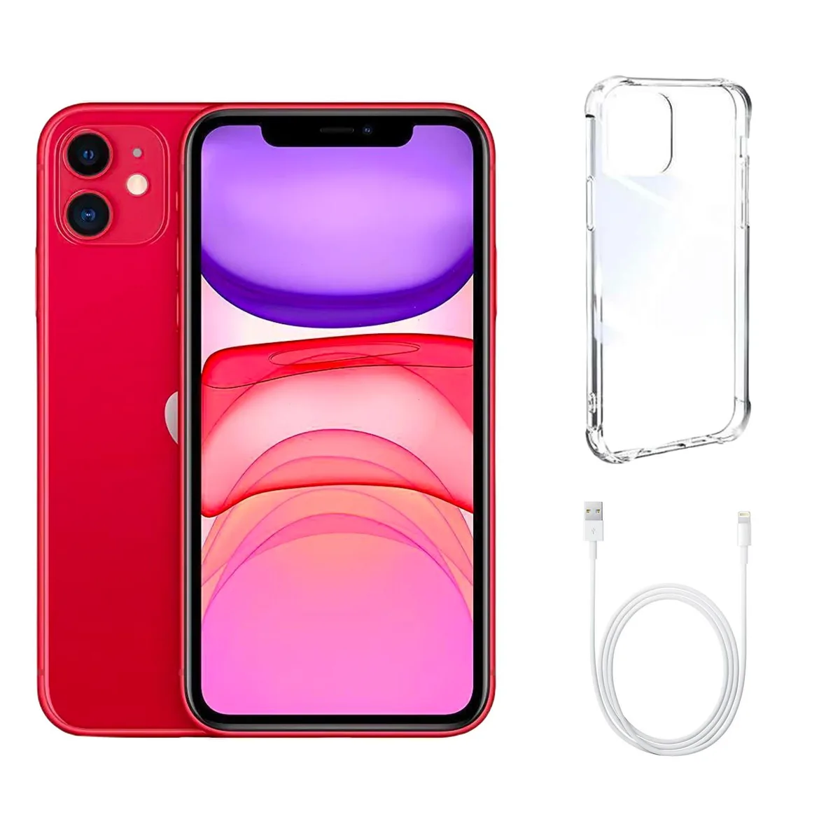 Apple Apple iPhone 11 A2111 Fully Unlocked 64GB Red Grade C Clear Phone Case cell phones - unlocked — product photo