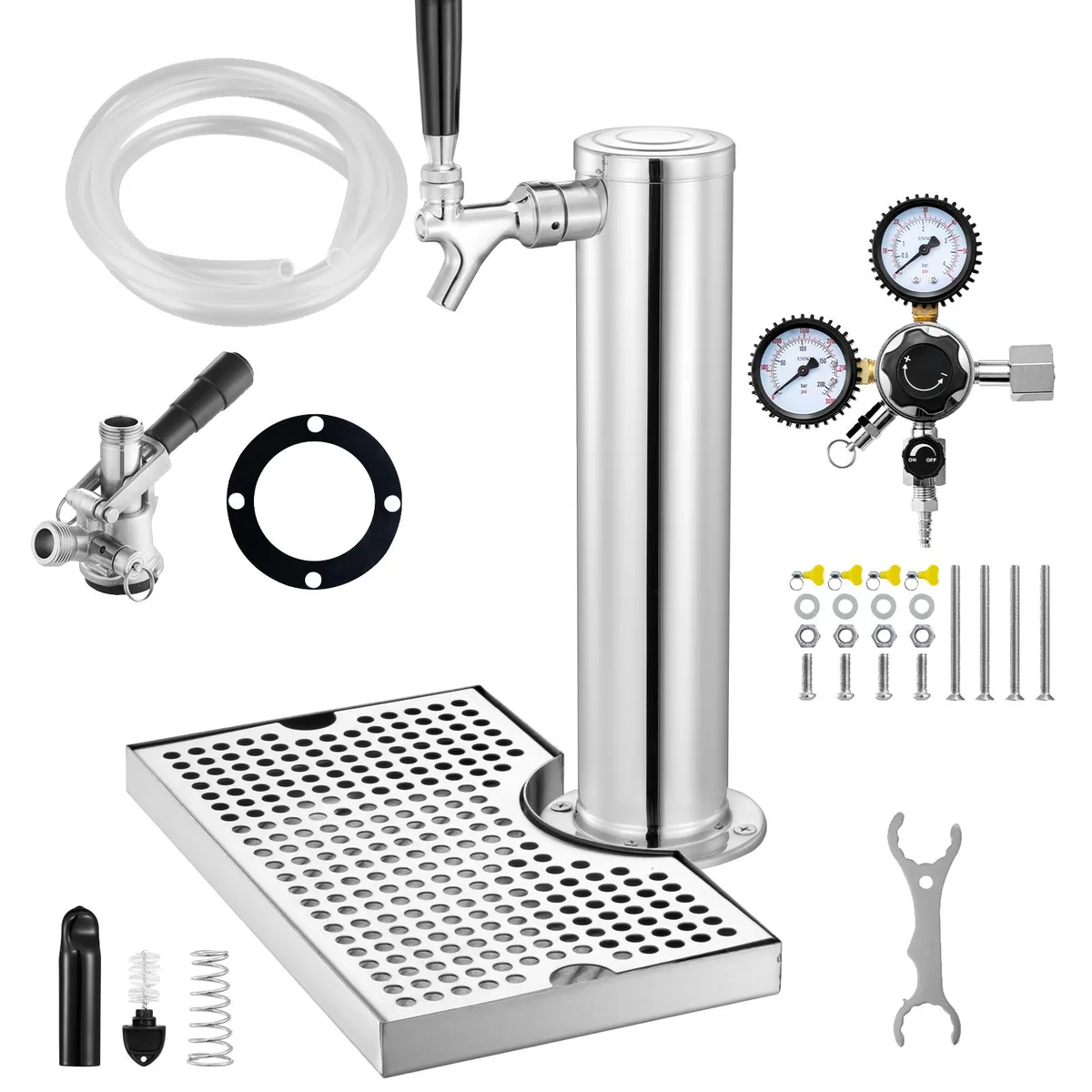 VEVOR VEVOR Single Tap Kegerator Tower Kit CGA320 Regulator D-System Coupler 304 Stainless Steel — product photo