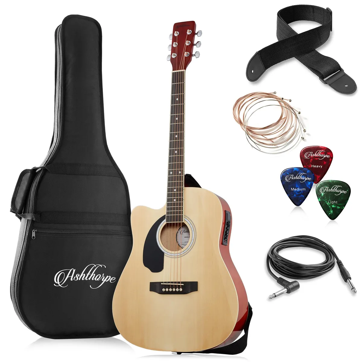 Ashthorpe Ashthorpe Left-Handed Dreadnought Cutaway Acoustic-Electric Guitar 41" 4.5" Natural — product photo