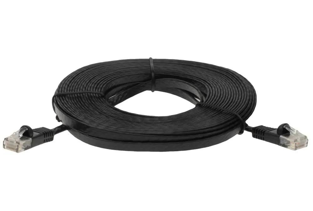 Flat black Cat6 patch cable 35 ft long 1.2 mm thick with gold RJ45 plugs