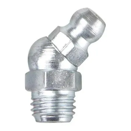 Ten zinc-plated steel grease fittings with 45-degree heads and M8x1mm metric threads