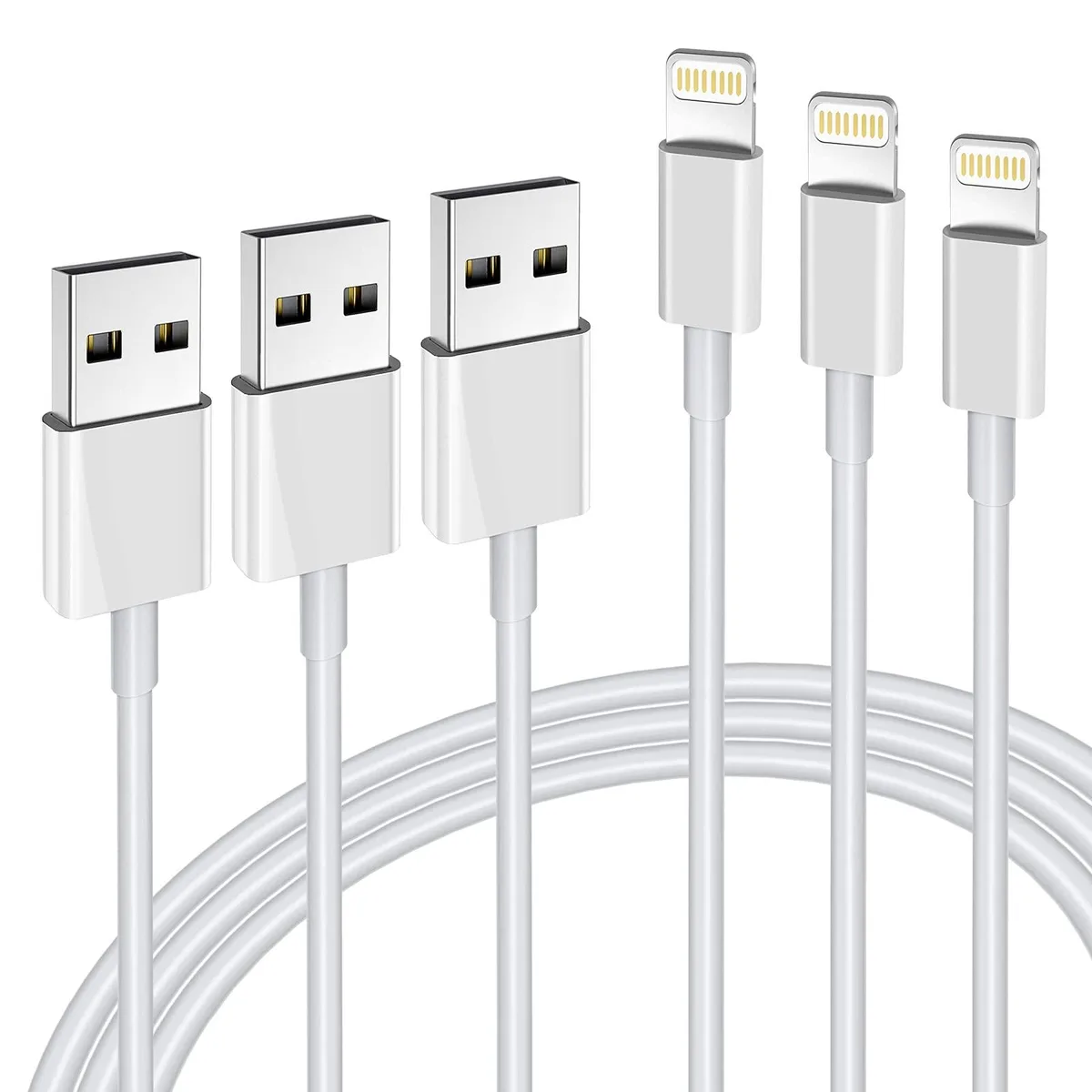 T-Mobile USB-A to Lightning Cable 3-Pack 6ft White 2.4A MFi Certified — product photo