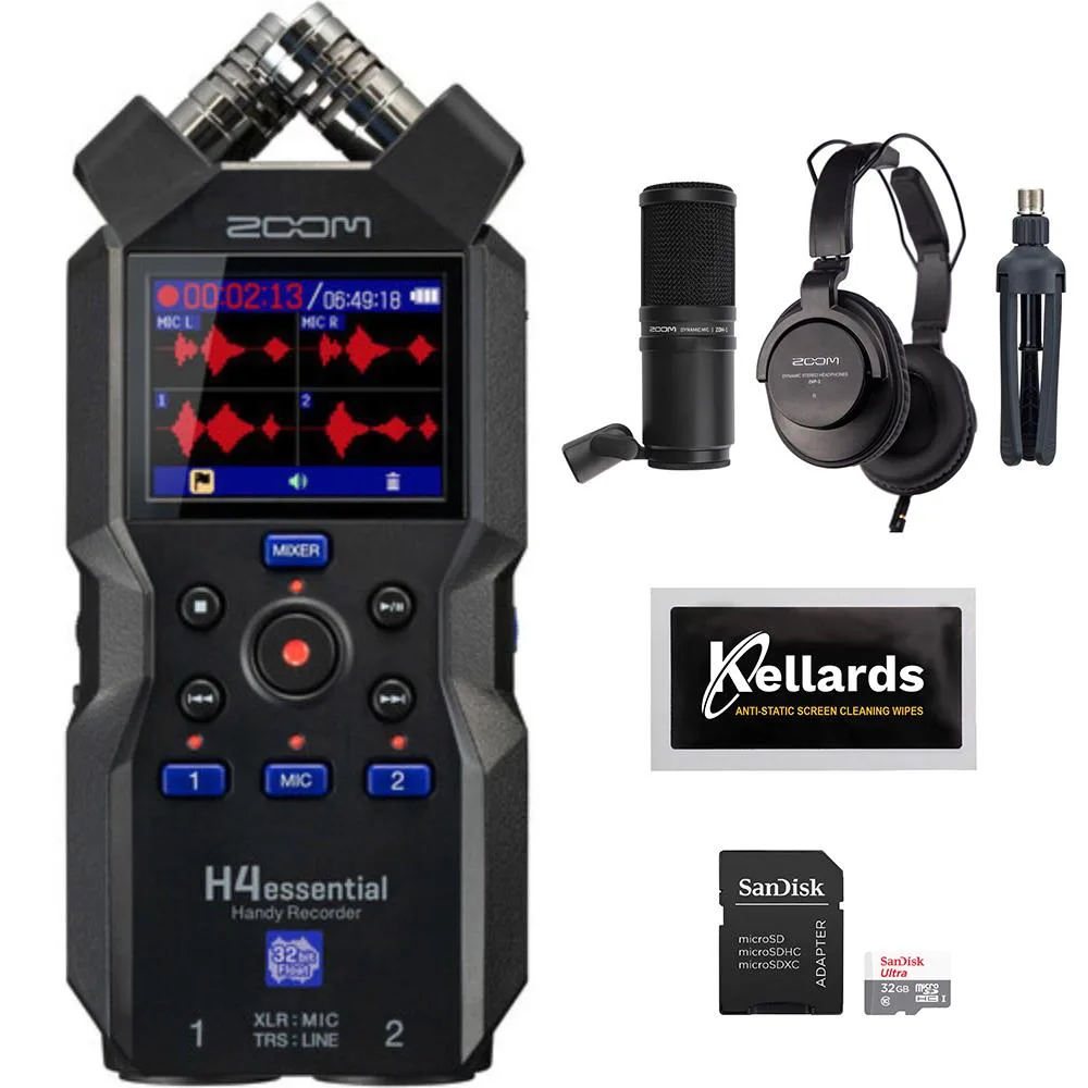 Zoom Zoom H4essential 4-Track 32-Bit Float Recorder Bundle with ZDM-1 Mic Pack, 16GB Card, Cleaning Pack — product photo