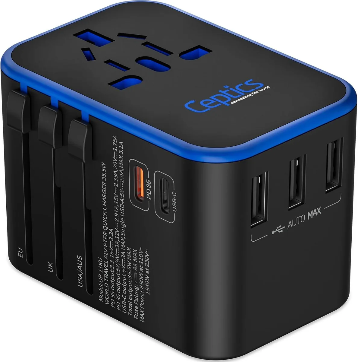 FLEANE FLEANE Universal Travel Adapter 35W PD QC 3.0 Dual USB-C 11-KU — product photo