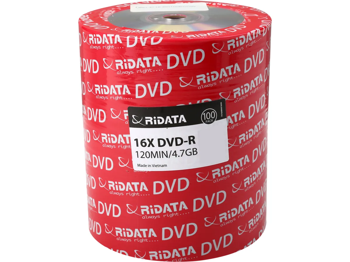 Ridata Ridata DRD-4716-RD100ECOW 4.7 GB 16X DVD-R 100 pack dvd media — product photo