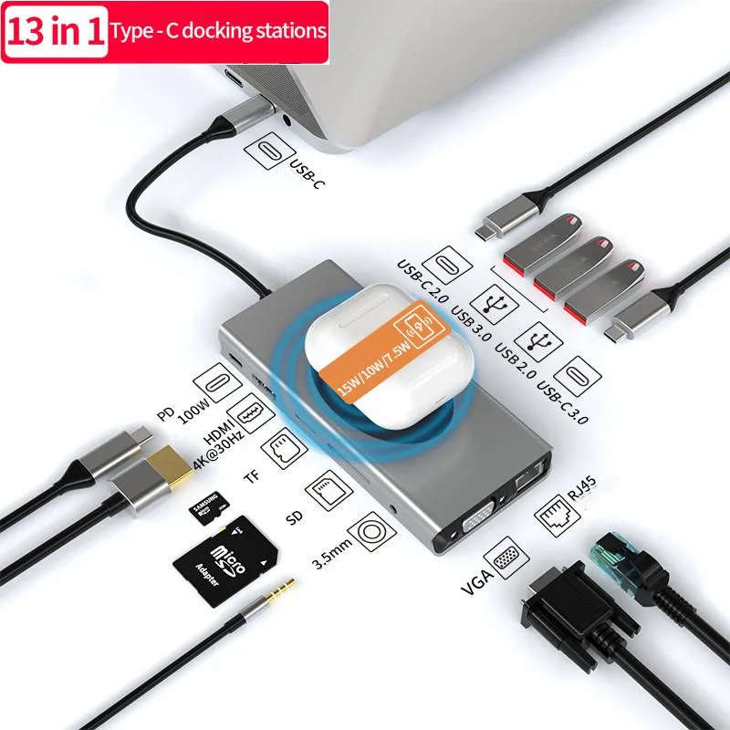 LUOM LUOM BXS13IN1 13-in-1 Docking Station Silver Wireless Charging — product photo
