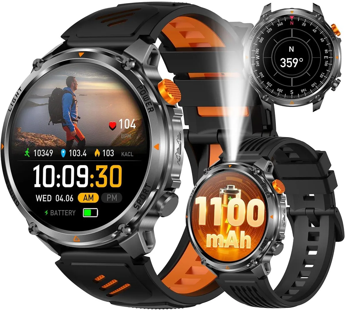 AUTYUE AUTYUE Military Smart Watch 1.7" Black &amp; Orange wearable technology — product photo