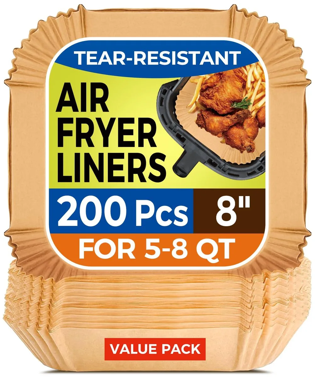  vailnd V-200-S8 Air Fryer Paper Liners 200pcs 8" Square — product photo