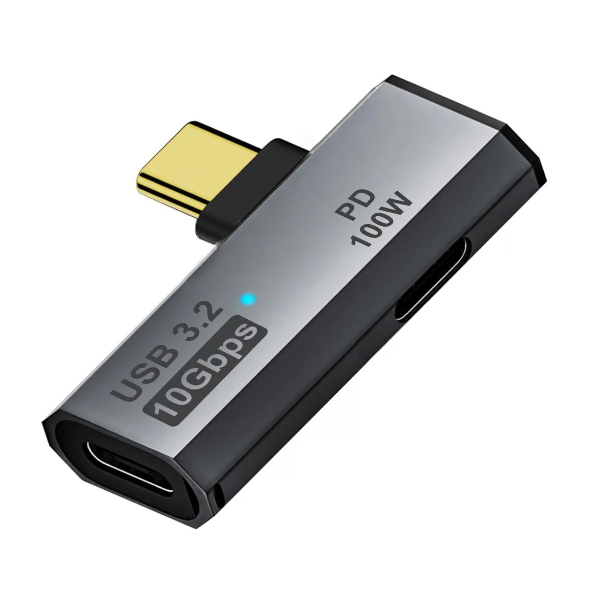 Compact grey USB-C splitter dongle with dual ports