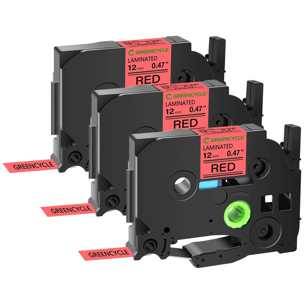 GREENCYCLE GREENCYCLE TZe-431 12mm Black on Red Laminated Label Tape 3 Pack — product photo