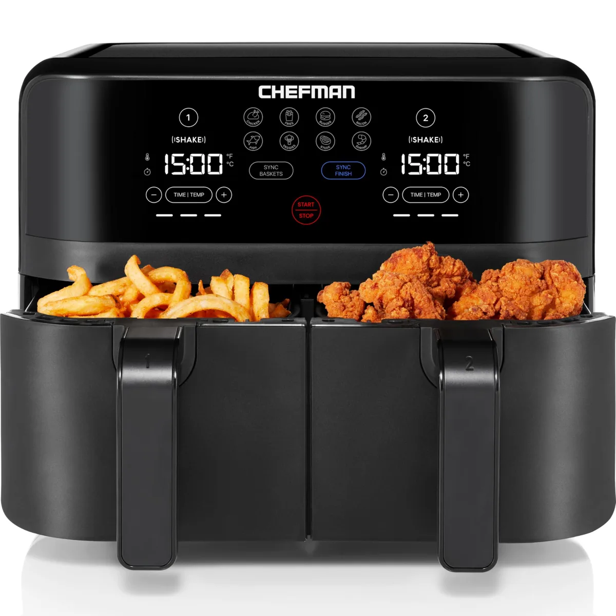 Chefman TurboFry Touch Dual Air Fryer 9 Quart Dual Basket 1700W Black — product photo