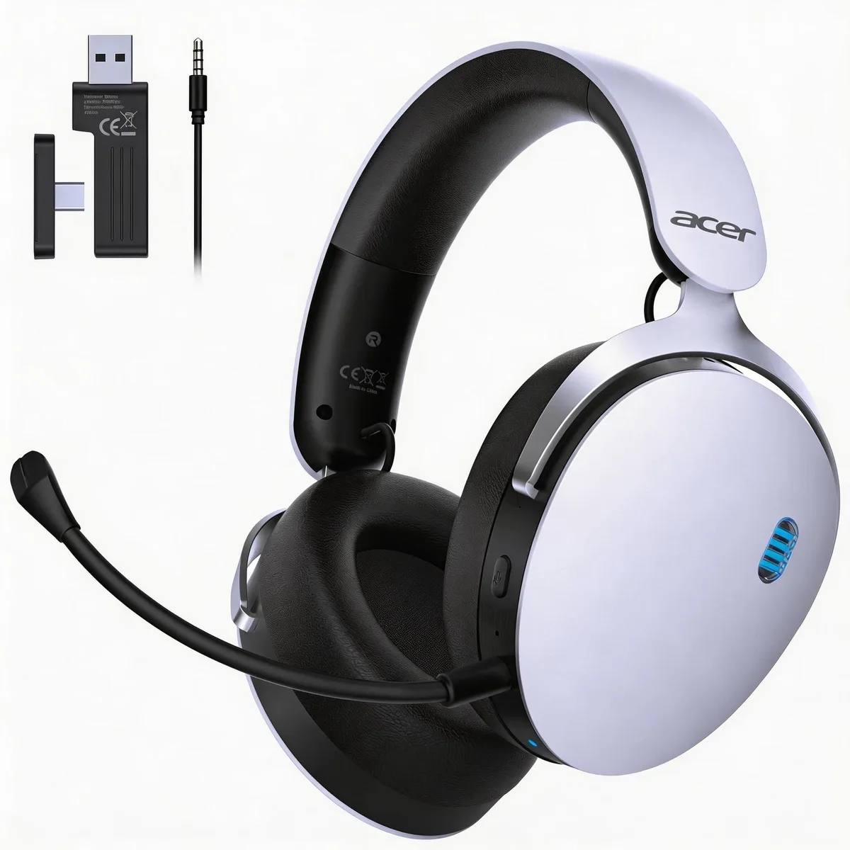 White over-ear gaming headset with detachable microphone