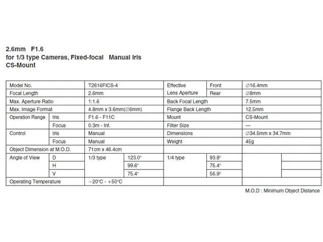 Computar Ganz Computar Ganz T2616FICS 1/3" 2.6mm f1.6 CCTV camera lens — product photo