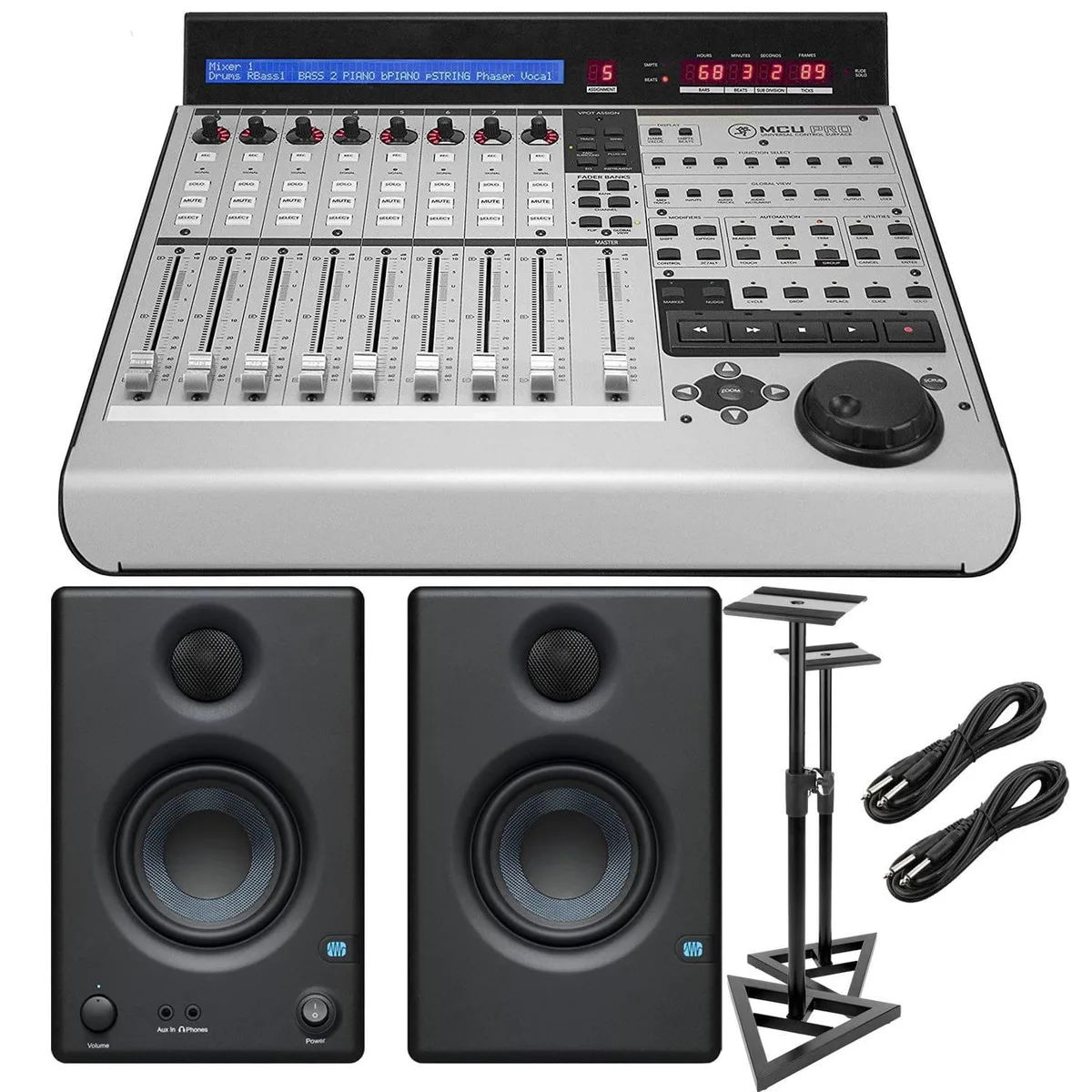 PSG AUDIO PSG AUDIO Mackie MCU Pro 9-Fader Control Surface & Presonus Eris 3.5 Monitors Bundle — product photo
