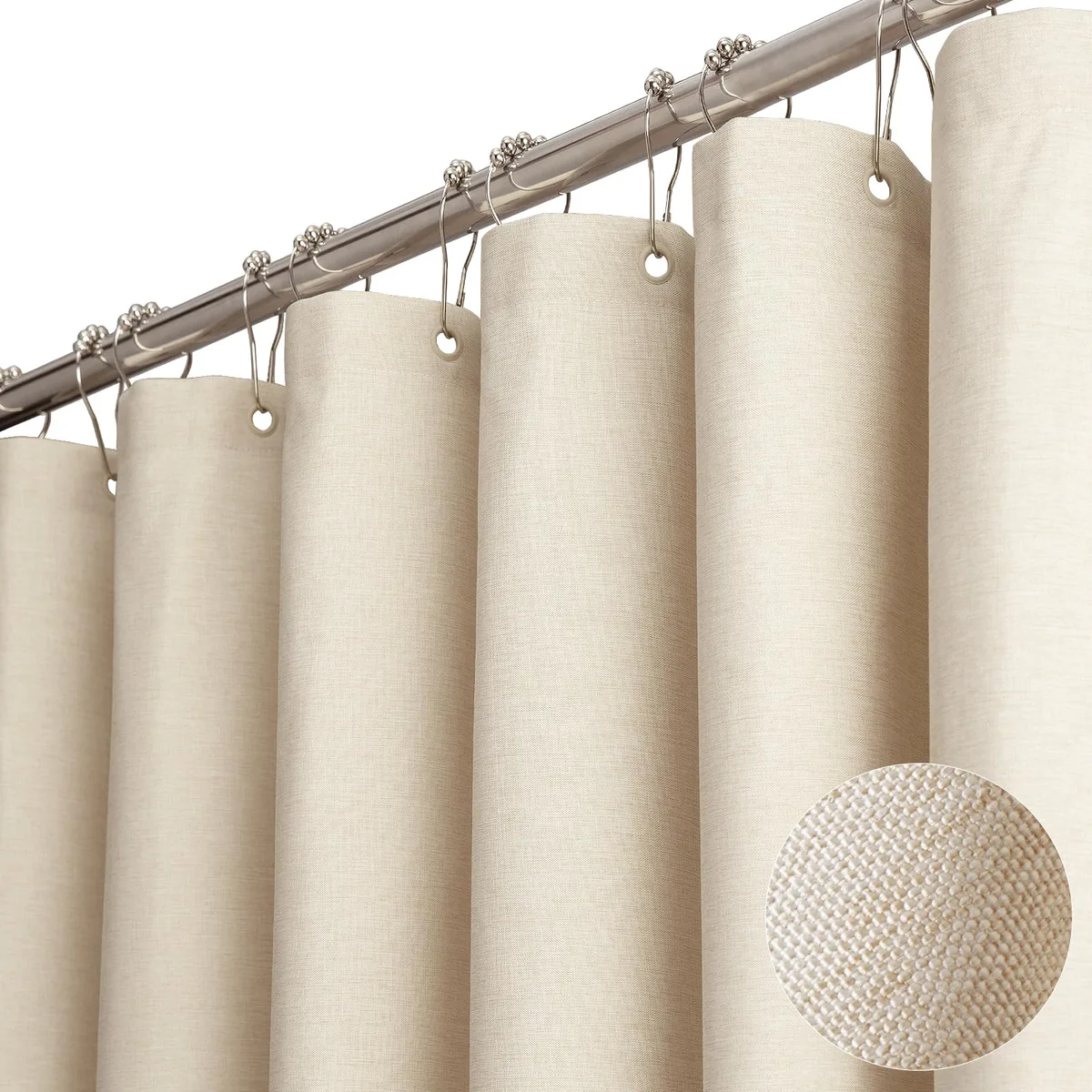 Cream linen-blend shower curtain square with twelve plastic hooks