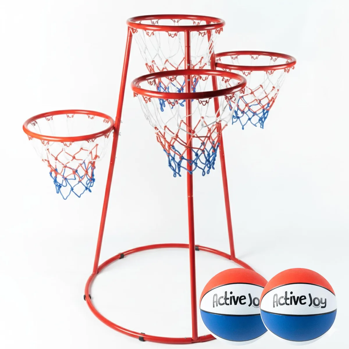  Activejoy 4 Hoop Basketball Set Red with 2 Balls and Pump — product photo