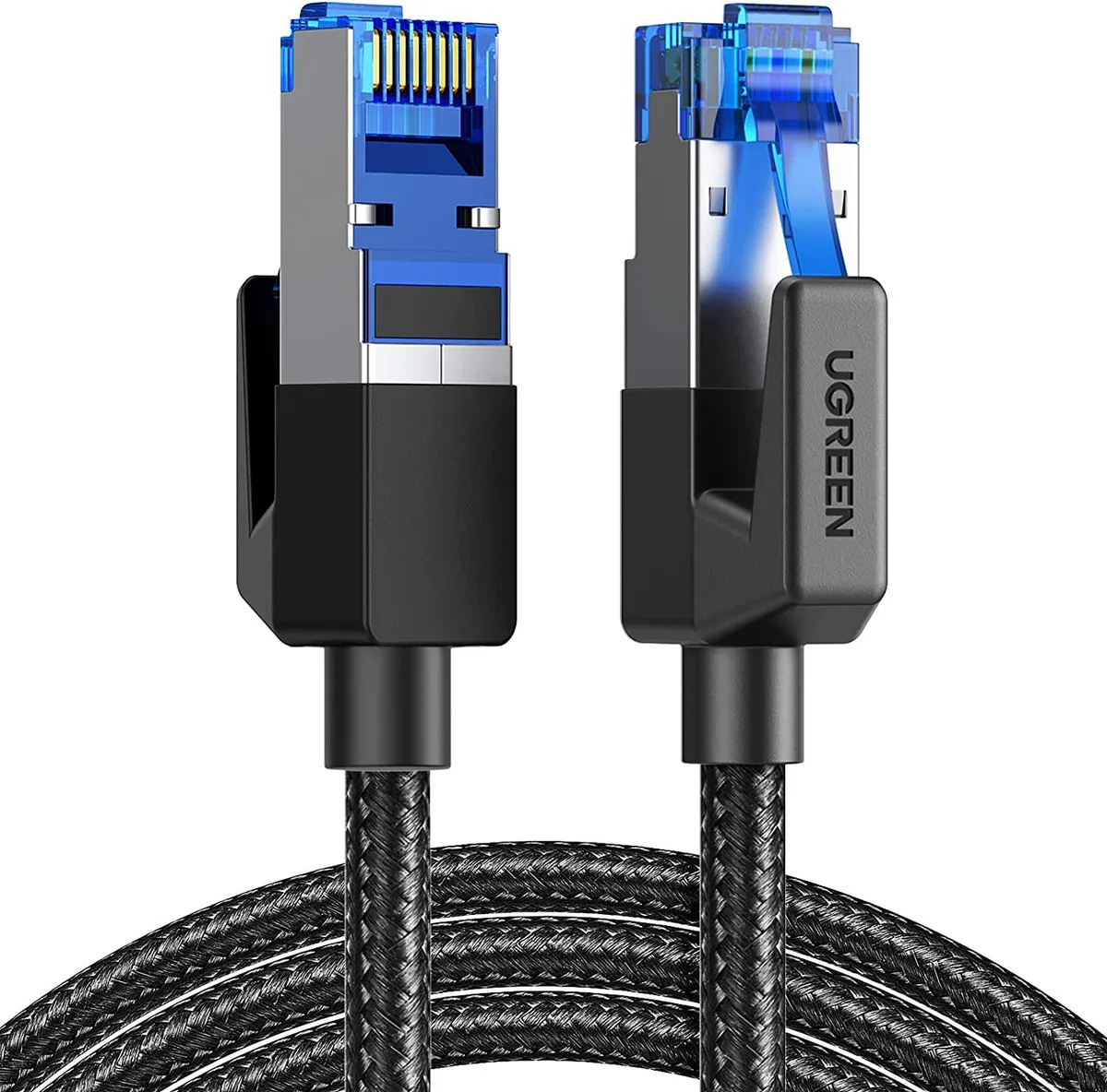 Black braided Cat 8 Ethernet cable, 40 ft, RJ45 connectors