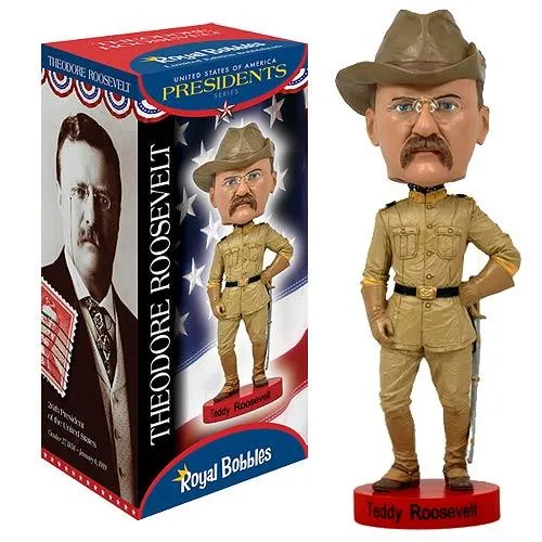 Royal Bobbles Teddy Roosevelt bobblehead 8 inches tall in Rough Riders uniform with spectacles