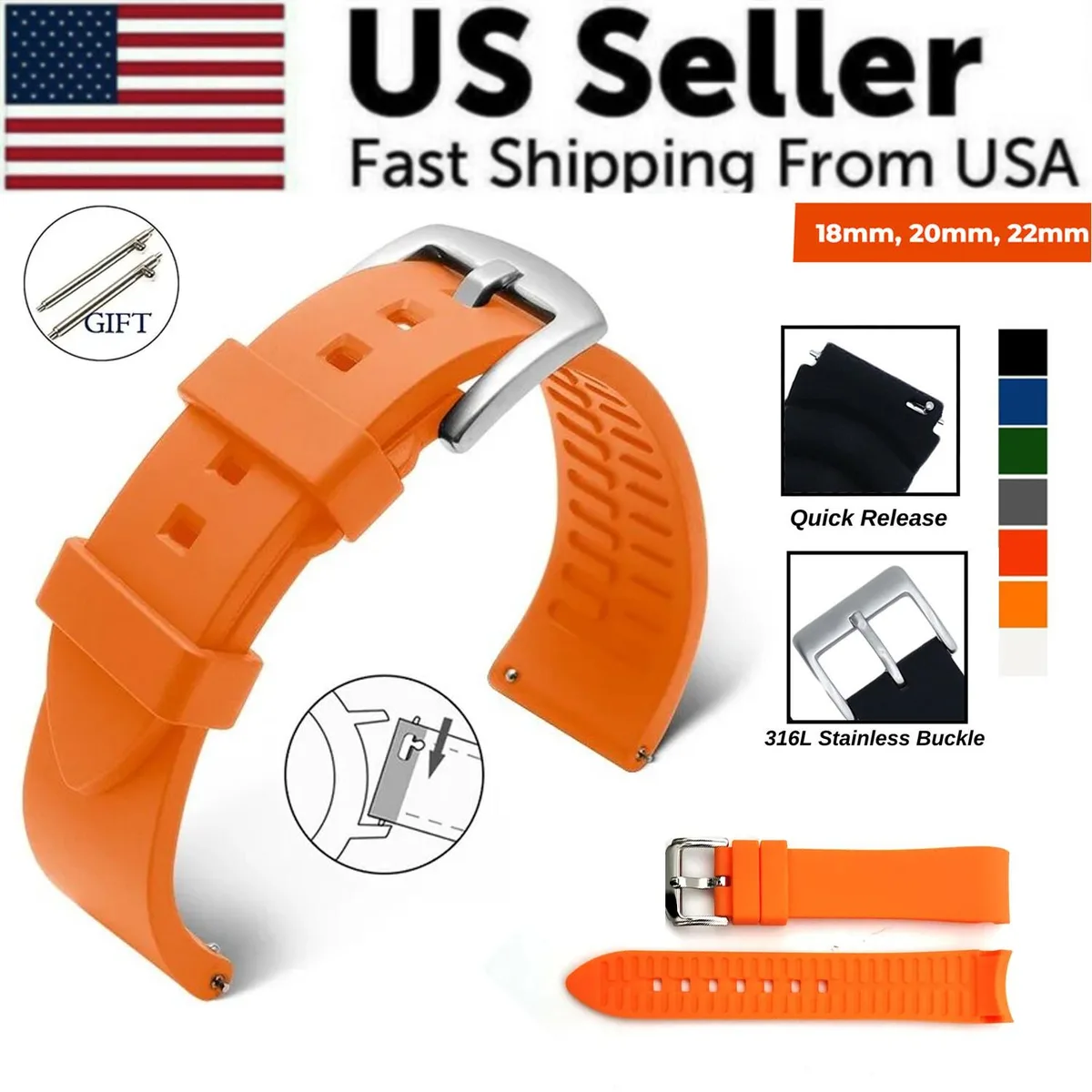The Perfect Part The Perfect Part 18mm 20mm 22mm Silicone Watch Band Orange — product photo