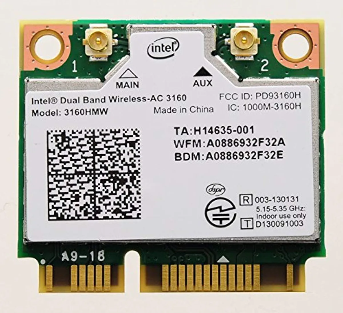 Intel Intel 3160HMW Wi-Fi adapter Bluetooth 4.0 433 Mbps 802.11ac — product photo