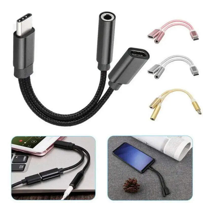 Hetai Tech Hetai Tech 2-in-1 USB-C to 3.5 mm audio charging cable 8.5g — product photo