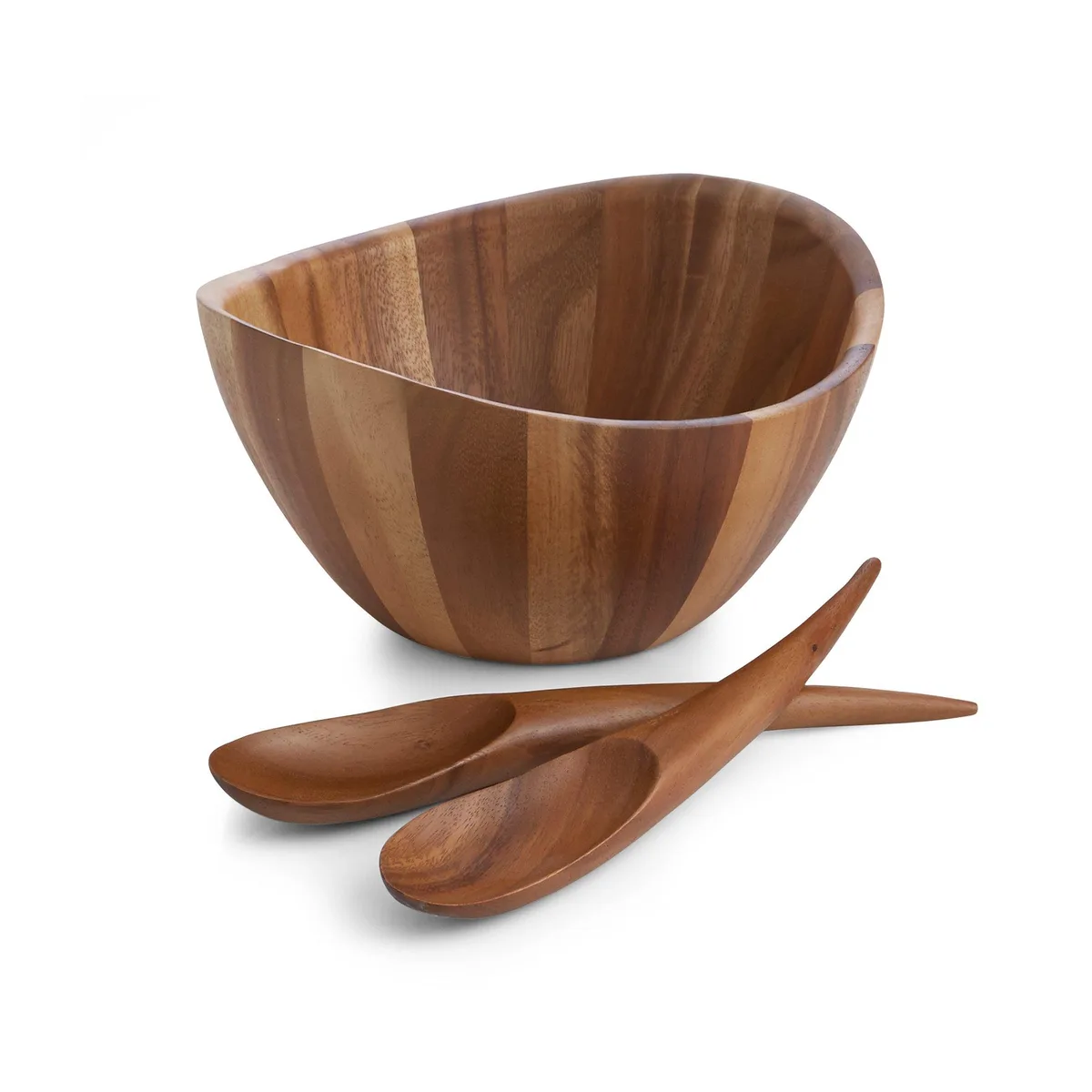  Nambe Gourmet Harmony 3-Piece Salad Set 12" Acacia Wood Bowl with Servers MT0582 — product photo