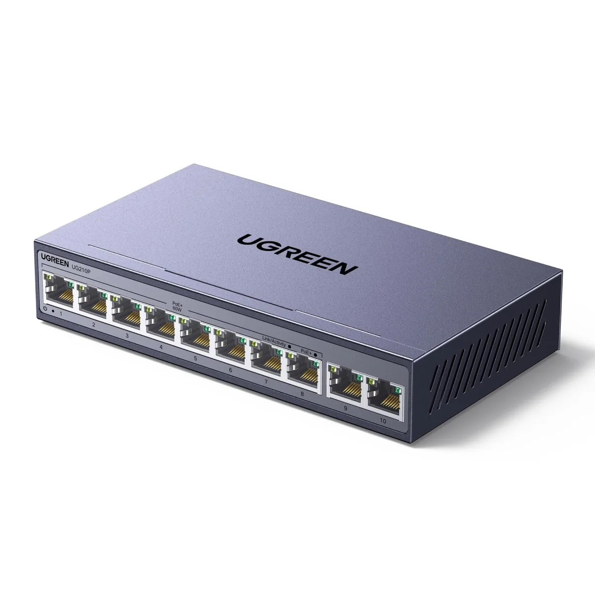  UGREEN 10-Port PoE Switch 8×PoE+ 60W 2×Gigabit Uplink Unmanaged — product photo