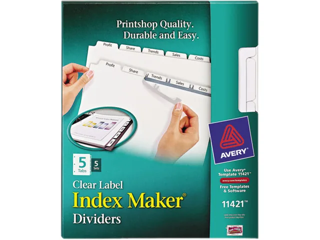 Avery Avery 11421 White Tab Dividers 5-Tab Letter Clear 5 Sets card filing — product photo