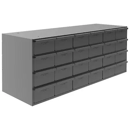 Grey steel parts storage cabinet with 24 adjustable drawers