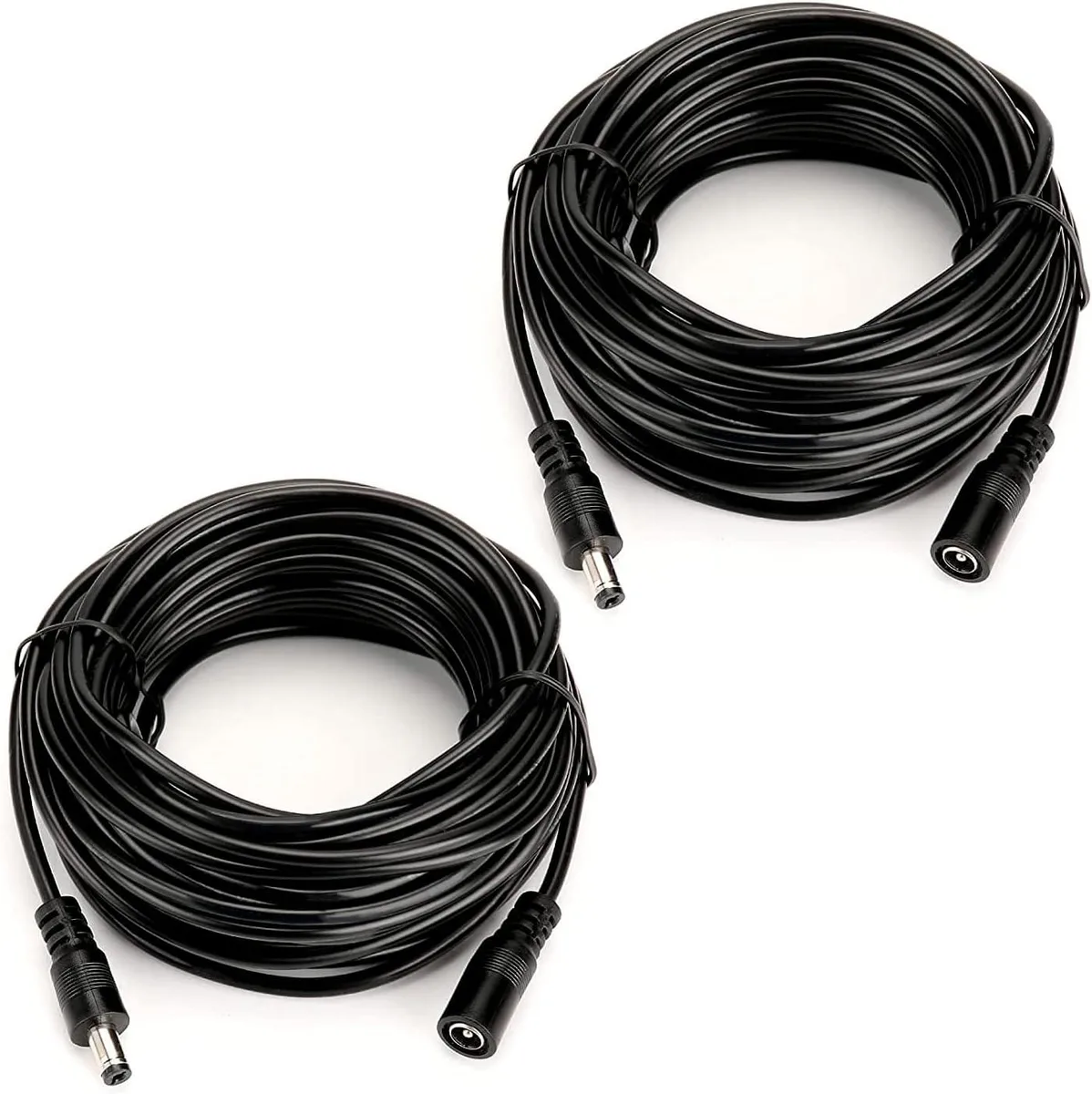 Two black 10 m DC extension cables with 5.5×2.1 mm connectors