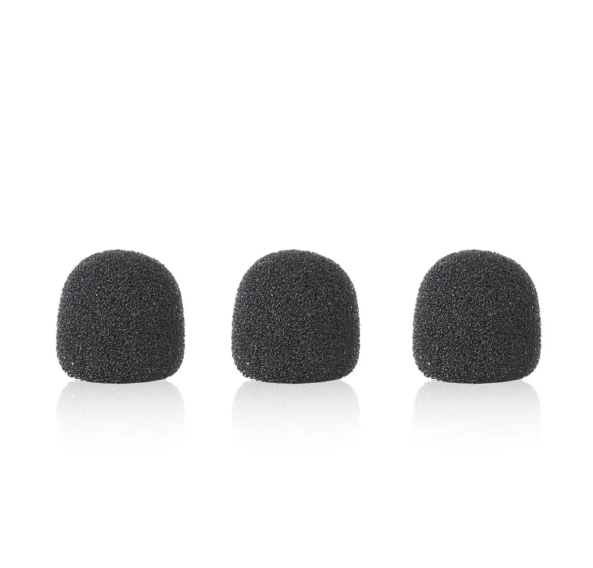 Three black foam windscreens for lavalier microphones