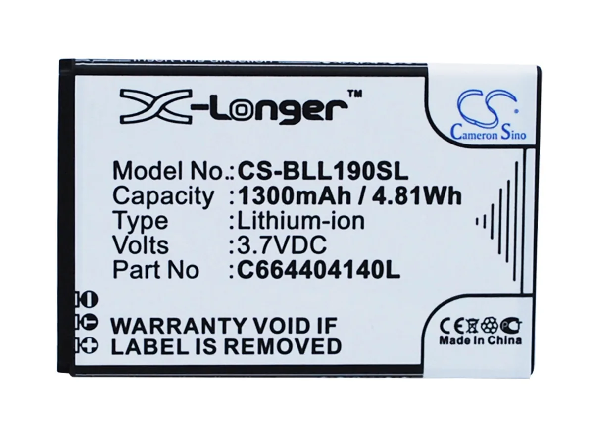 Cameron &amp; Co Cameron &amp; Co DS-CS-BLL190SL cell phone battery 3.7V 1300mAh Li-ion black — product photo