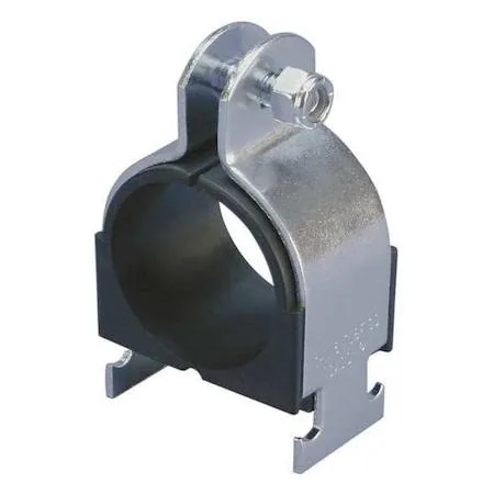 Electro-galvanised steel strut clamp with black polypropylene cushion for 1-1/2 inch pipe