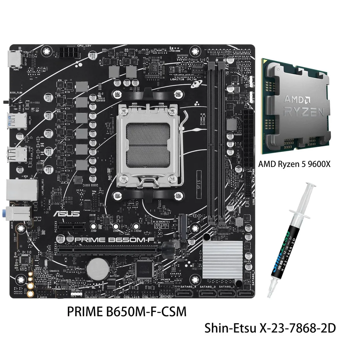 ASUS ASUS PRIME B650M-F-CSM AMD motherboard &amp; Ryzen 5 9600X CPU combo — product photo
