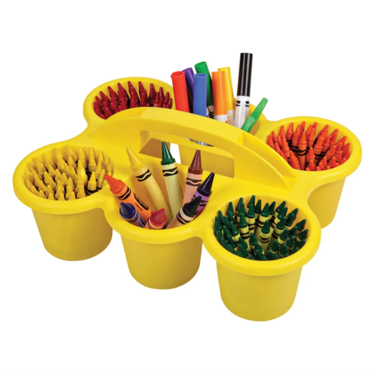 Yellow six-cup caddy with handle, stackable design