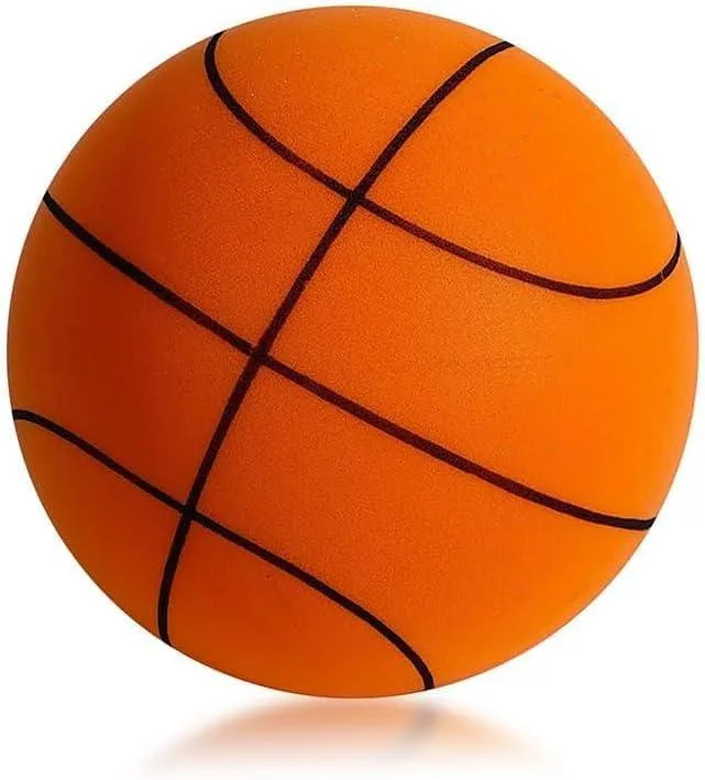 Orange foam basketball with perforated surface for silent indoor dribbling
