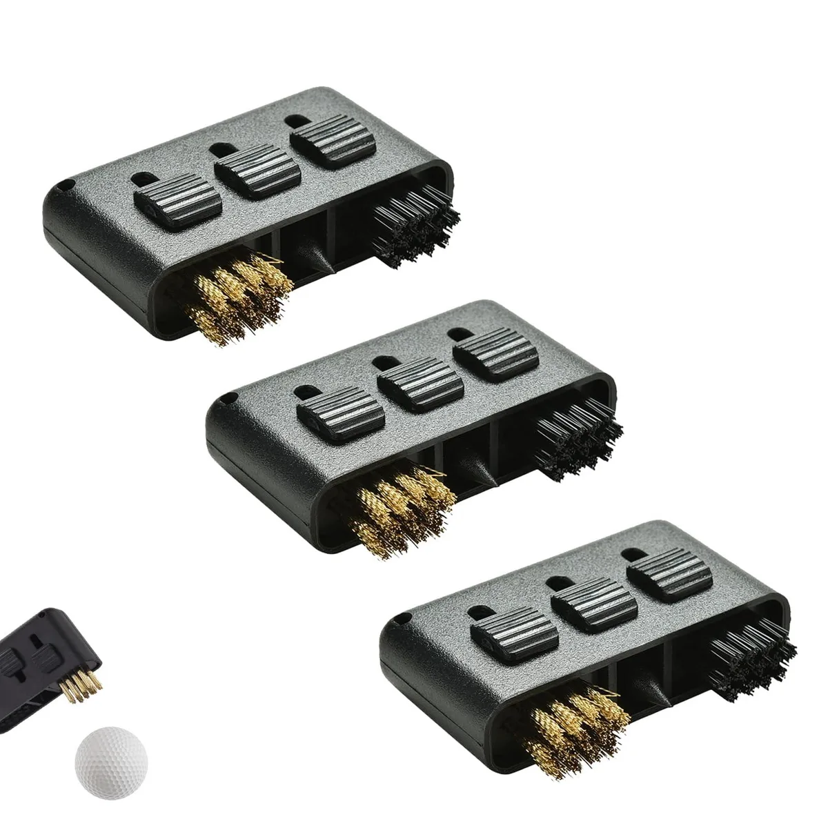  Golf Club Brush Cleaner Set 3-in-1 Pack of 3 Black — product photo