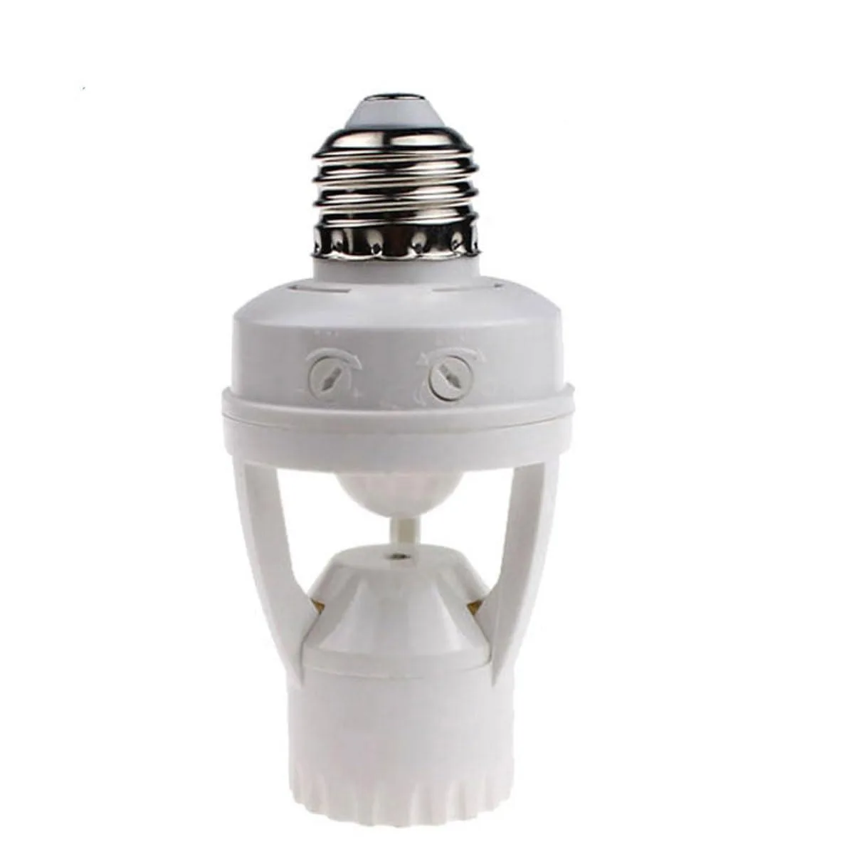 Rectangular white plastic E26 E27 adapter with round sensor lens