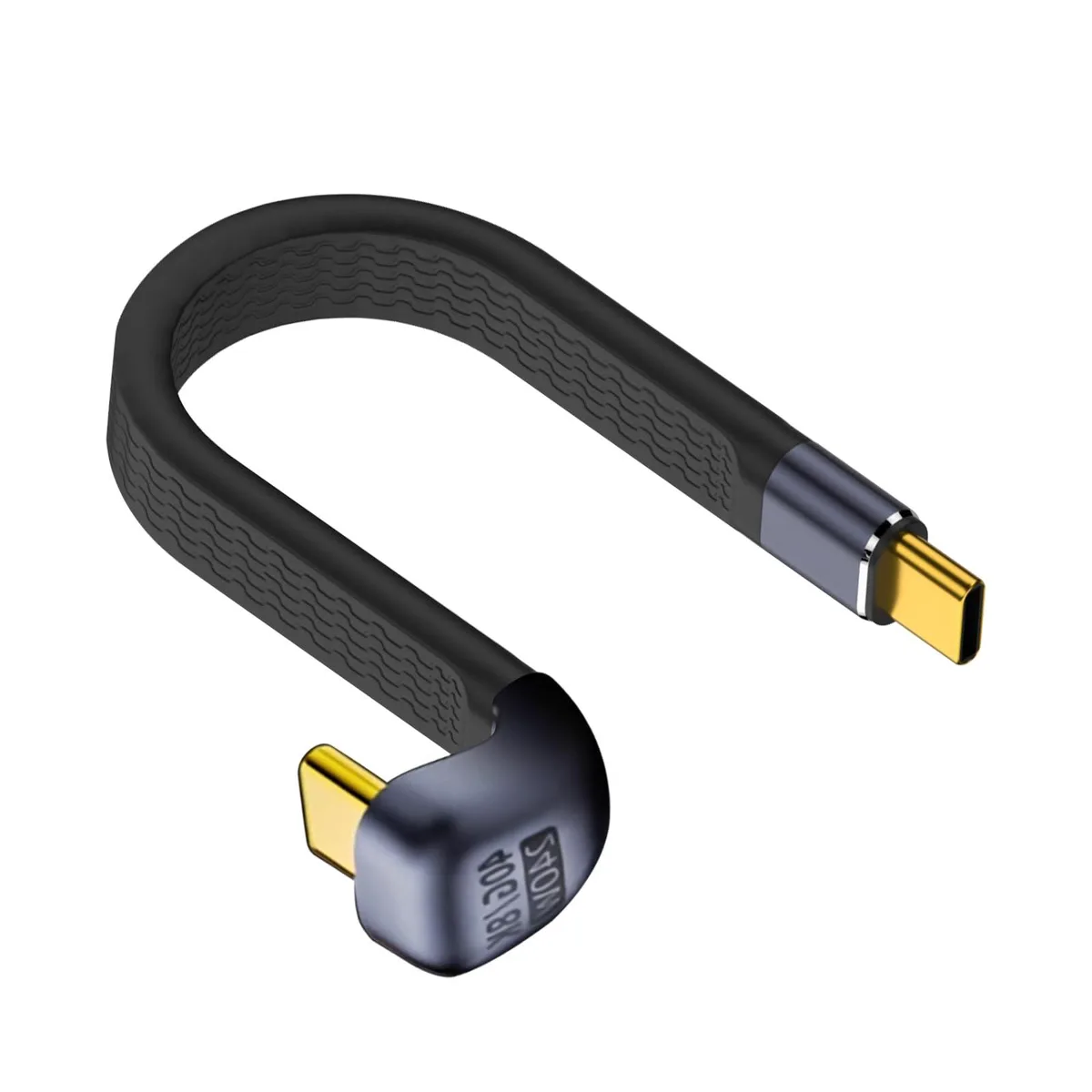 Short flat USB-C cable with 180-degree U-shaped connectors, 13 cm long