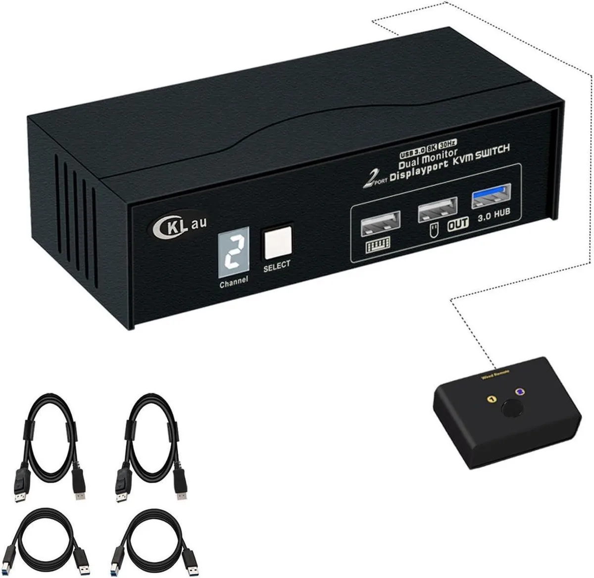Vszerda Vszerda Dual Monitor KVM Switch DP 1.4 2-Port USB 3.0 8K30Hz 4K144Hz — product photo