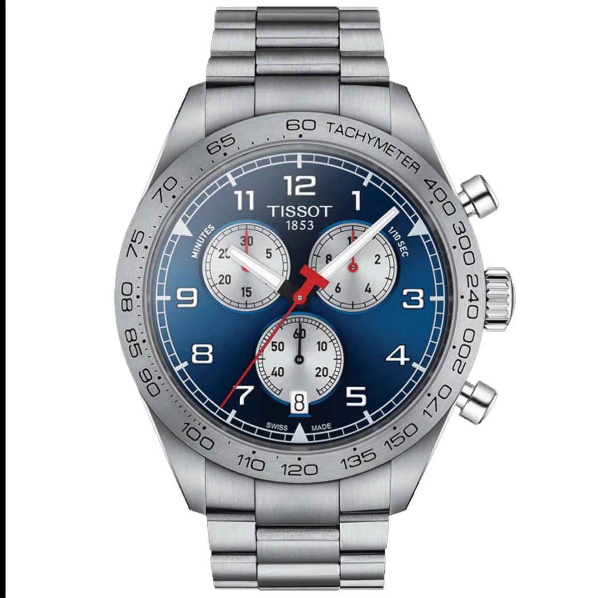 Stainless steel watch with blue dial and metal bracelet