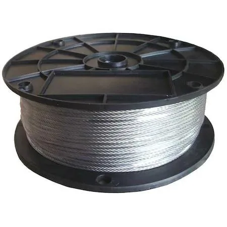 Silver 304 stainless steel wire rope on a spool, 1/8 inch diameter, 250 foot length