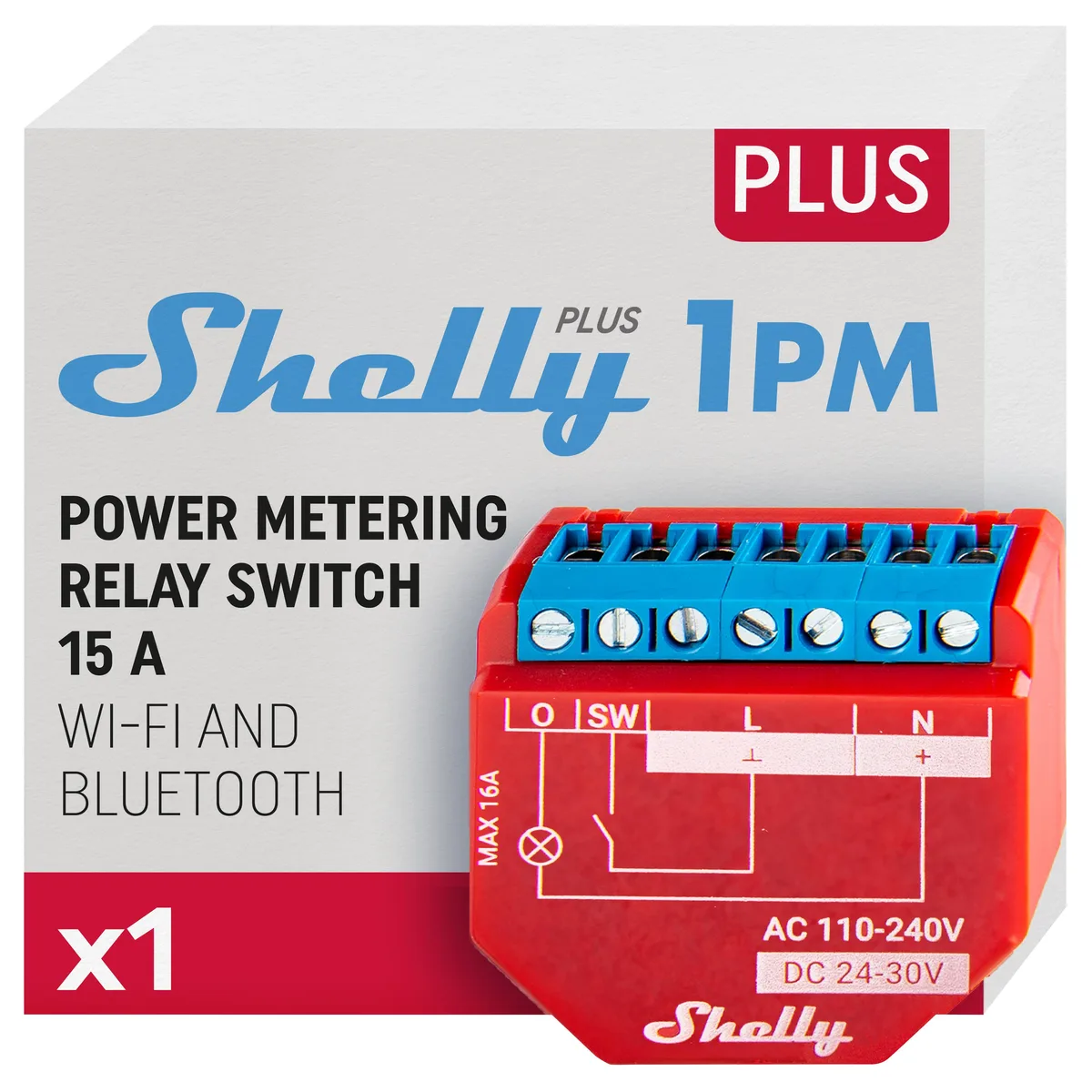 Shelly Shelly Plus 1PM UL 15A relay — product photo