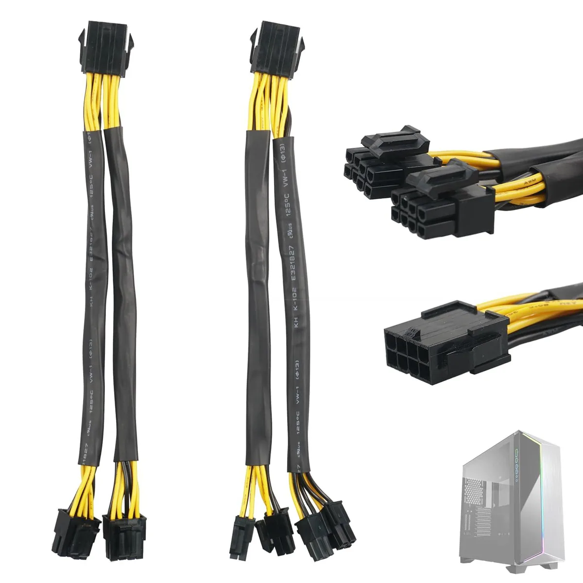  POERTYUI CPU 8 Pin Female to (4+4) Pin Male EPS Extension Cable 2 pcs 4 in 18AWG — product photo