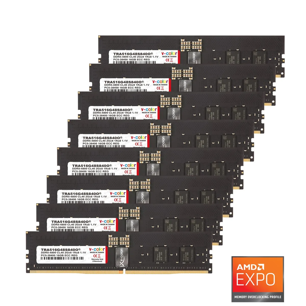 V-color V-color WRX90 OC R-DIMM 128GB (8×16GB) DDR5 4800 CL40 ECC Registered — product photo
