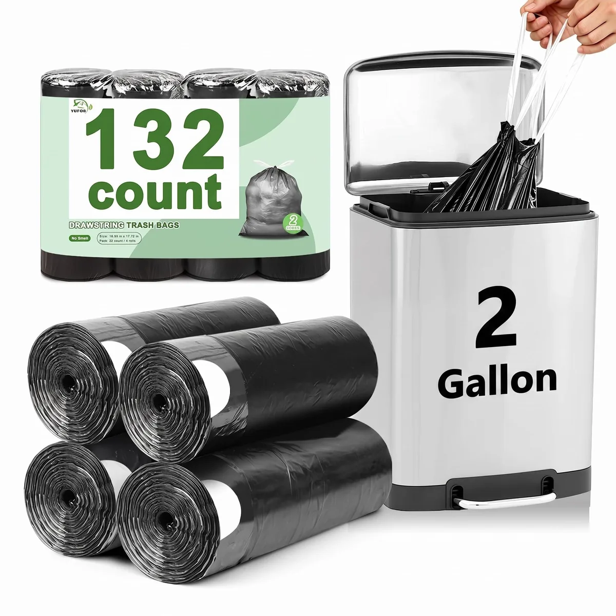  YUFDA BAG00 2 Gallon Trash Bags 132 Count Black — product photo